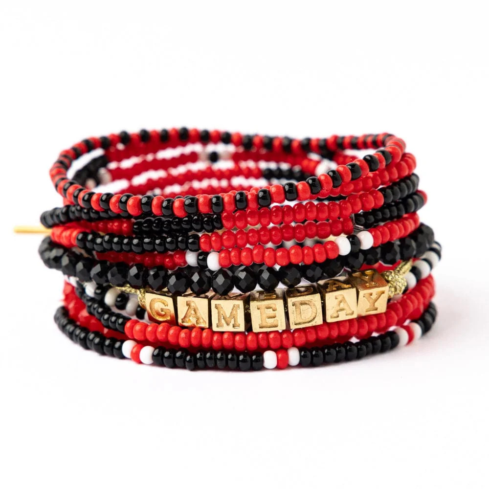 Game Day 11-Strand Bracelet Set Red + Black | INK+ALLOY