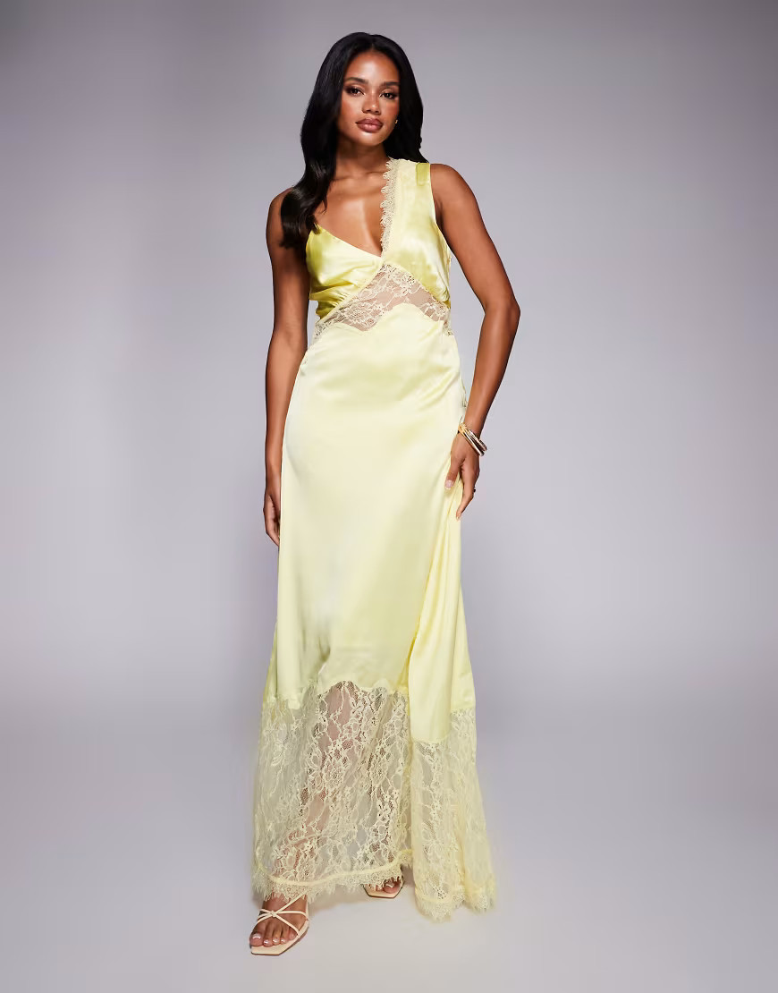 River Island one shoulder satin midi dress in yellow | ASOS (Global)