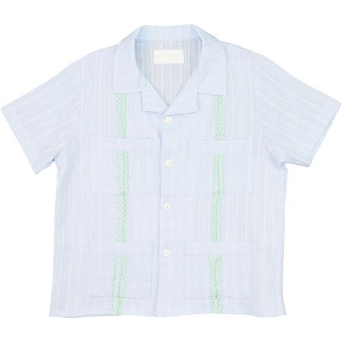 Blue And Green Guayabera - Shipping Early April | Cecil and Lou