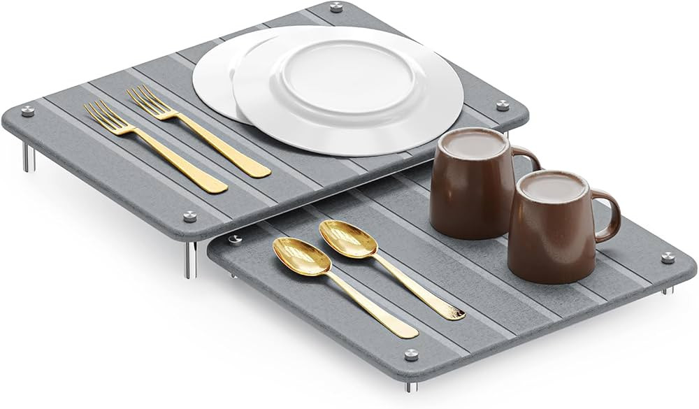 SpaceAid 2 Pack Stone Dish Drying Mats for Kitchen Counter, Expandable Absorbent Rack Dish Pad, Q... | Amazon (US)