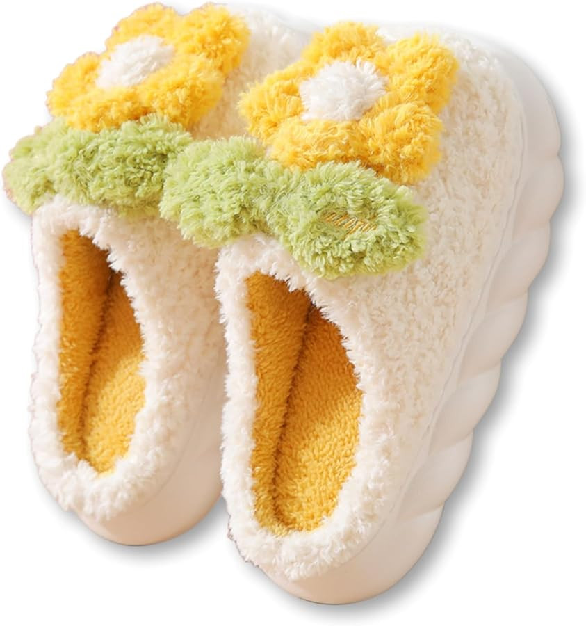 Plush Floral Slippers Adult Women’s Men’s Warm home Indoor Non-Slip Flowers for Winter Comfor... | Amazon (US)