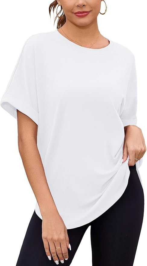 Totatuit Women Oversized Tshirts Casual Crew Neck Rolled Short Sleeve Basic Tee Shirts Cute Loose... | Amazon (US)