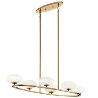 KICHLER Pim 48 in. 6-Light Fox Gold Mid-Century Modern Shaded Oval Chandelier for Dining Room 522... | The Home Depot