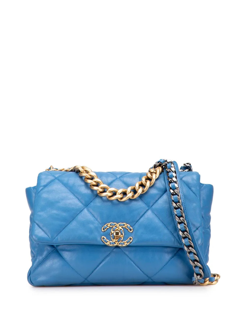 CHANEL Pre-Owned 2020 Large Lambskin 19 Flap satchel - Blue | Farfetch Global