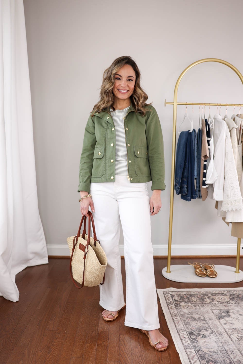 Spring Casual Capsule Wardrobe Series: white jeans ten ways 

Sizing: 
Striped green top (Madewell): xxs 
Olive jacket (J.Crew Factory): petite xxs 

White jeans (BR Factory): petite 24 - tts 27.5” inseam in petite 
Also linking another 27” inseam option pair of jeans from Kut from the Kloth as the BR Factory pair is low in stock). I recommend a size down in them. 

Gold sandals (Dolce Vita): tts 

My measurements for reference: 4’10” 105lbs bust, waist, hips 32”, 24”, 35” size 5 shoe. 25” inseam measurement to my ankle bone. 



#LTKPetite