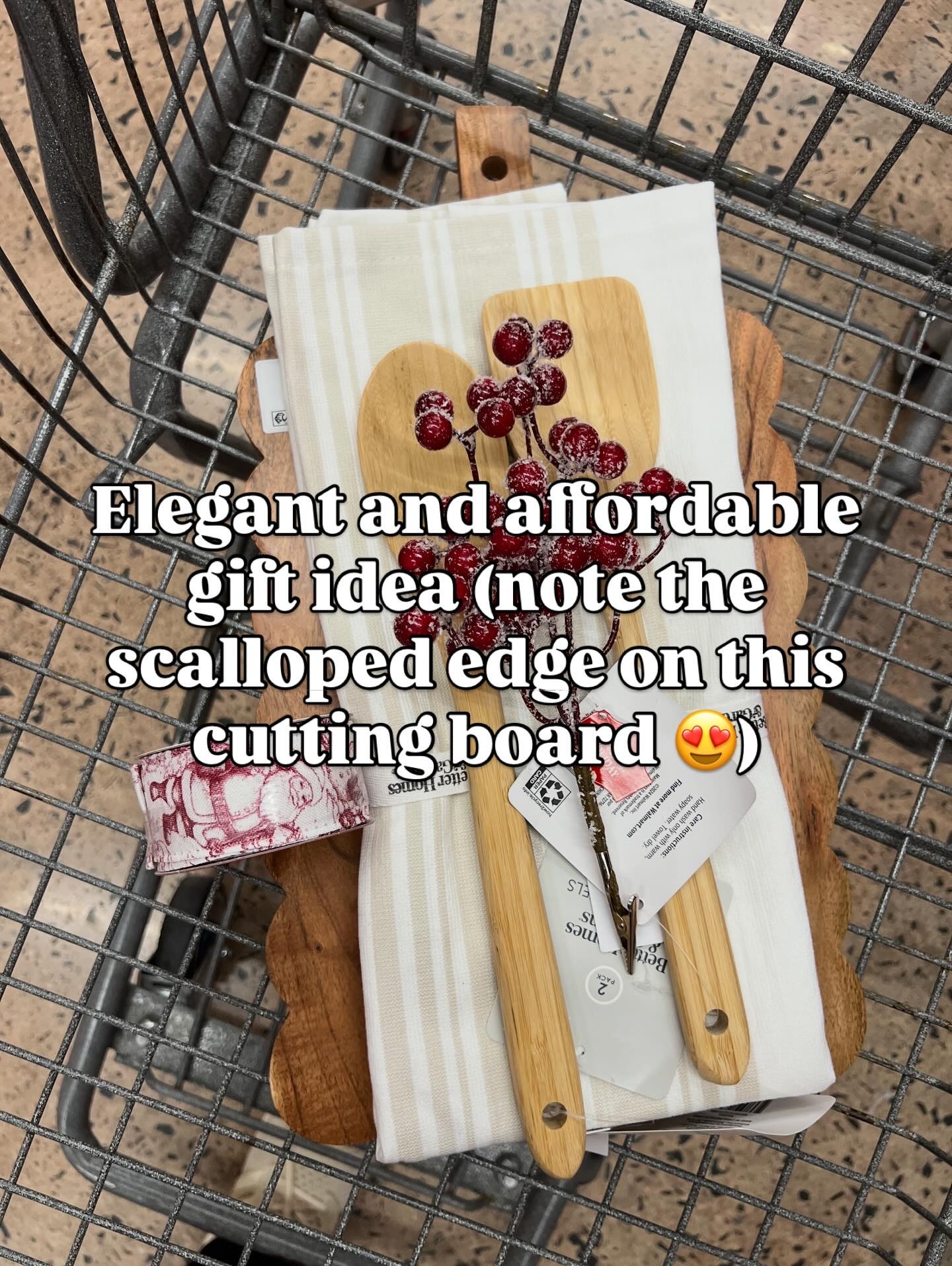 Scroll to shop! Walmart gift idea with this scalloped edge cutting board and pretty dish towels. Top with a bow and ornament. #walmartfinds gift guide hostess neighbor 

#LTKHoliday #LTKGiftGuide #LTKFindsUnder50