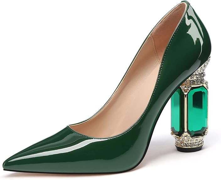 JANSEVEN Women Chunky Heels Pumps Crystal Block Heels with Rhinestones Pointed Toe Sexy Gradient ... | Amazon (US)