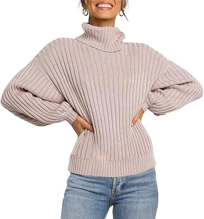 Jollycode Womens Turtleneck Long Sleeve Chunky Knit Sweater Casual Loose Pullover Jumper Tops | Amazon (US)