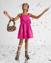 Girls Oversized Bow Satin Fit And Flare Dress - pink | The Children's Place