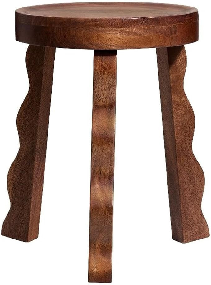 Modway Sorrel Carved Wood Round Stool in Walnut - Indoor Wooden Plant Stand with 3 Wavy Legs - Tr... | Amazon (US)