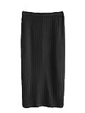 SheIn Women's Basic Plain Stretchy Ribbed Knit Split Full Length Skirt Off Plus Black 1X-Large | Amazon (US)