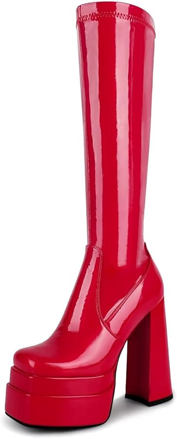 wetkiss Platform Knee High Boots Women Chunky High Heel Black Boots for Women Gogo Boot with Side... | Amazon (US)