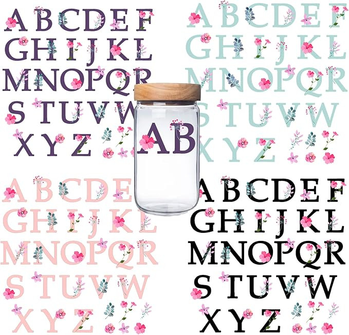 26 Letters Transfer Rub on Sticker for 16 oz Glass,Flower Design,Alphabet Waterproof Rub on Trans... | Amazon (US)