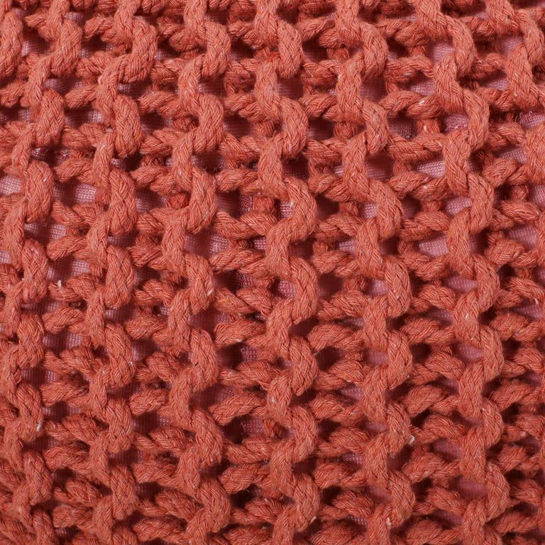 GDF Studio Barwick Indoor Knitted Cotton Round Pouf, Coral - Walmart.com | Walmart (US)