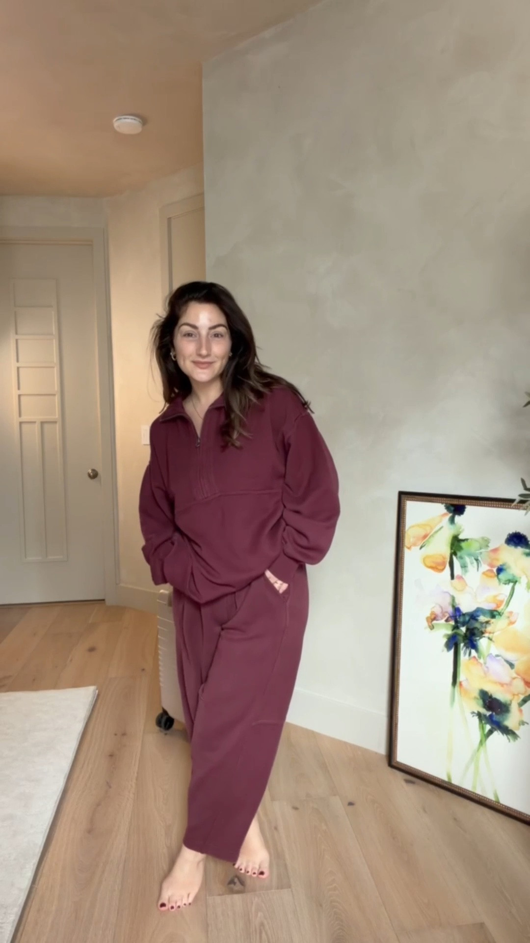 Comfy lounge set! This color is so good!! 

Sweatshirt size xxs - it’s very oversized! 
Pants size small short 

5’0” 140lbs 
Petite friendly

#LTKPetite #LTKSaleAlert #LTKootd