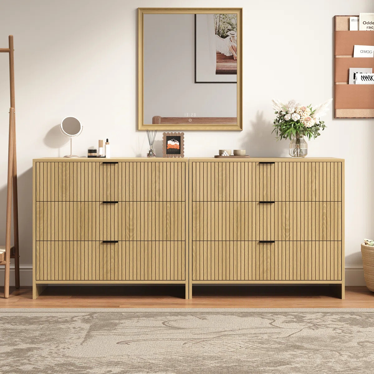 Fluted 6 Drawer Dresser,63 Inch Modern Chest Of Drawers With Metal Handle,wood Dresser Organizer ... | Wayfair North America