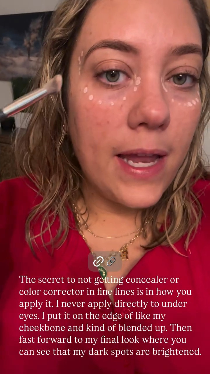 The secret to not getting concealer or color corrector in fine lines is in how you apply it. I never apply it to directly under eyes. I put it on the edge of my cheek bone and blend it up. This brush is also our favorite concealer brush  

#LTKBeauty #LTKFindsUnder50