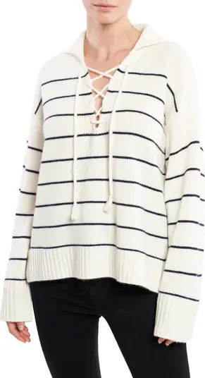 Breton Stripe Lace-Up Cashmere Sweater | Nordstrom