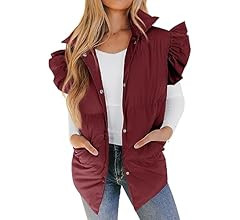 Valphsio Women's Ruffle Sleeve Puffer Vests Winter Button Down Padded Gilet with Pocket | Amazon (US)