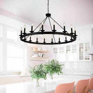 18-Light Black Candle Style Wagon Wheel Chandelier | The Home Depot