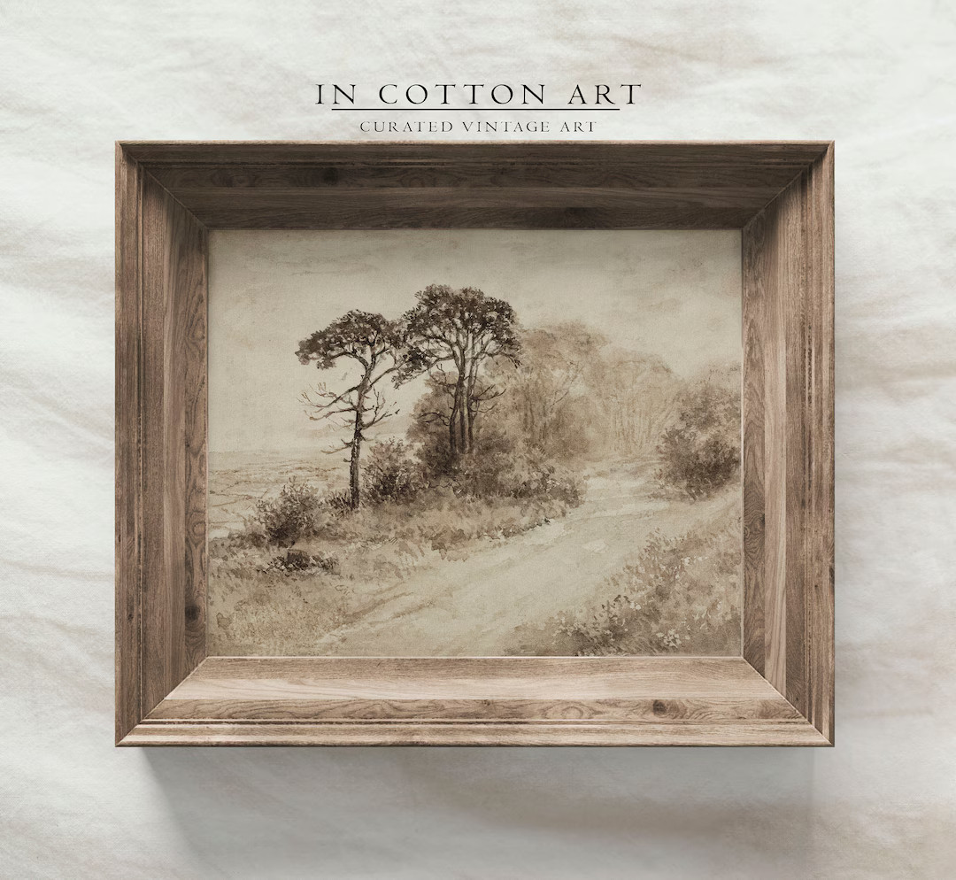 PRINTABLE Moody Country Landscape Painting / Neutral Rustic Tree Sketch Print / Country Road Wall... | Etsy (US)