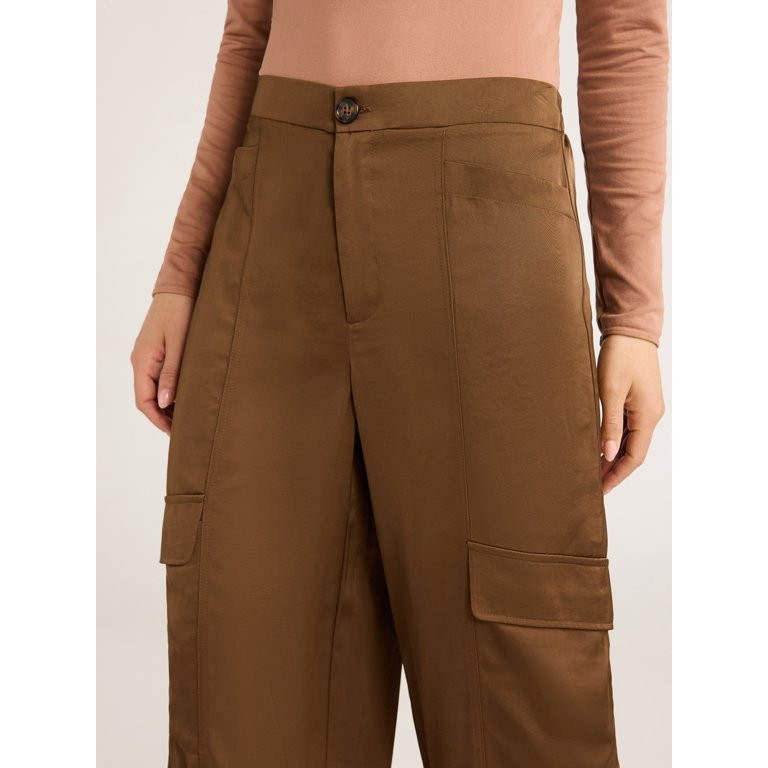 Sofia Jeans Women's Cargo Wide Leg High Rise Satin Pants, 30" Inseam, Sizes XS-XXL - Walmart.com | Walmart (US)