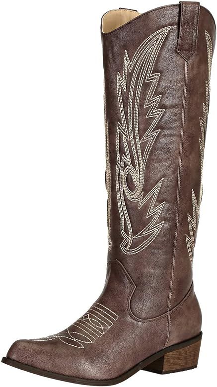 SheSole Women's Knee High Cowboy Boots Cowgirl Low Heel Tall Fashion Western Boots | Amazon (US)