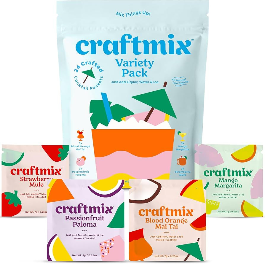Craftmix Variety Pack, Makes 24 Drinks, Skinny Cocktail Mixers, Mocktails Non-Alcoholic Drinks - ... | Amazon (US)