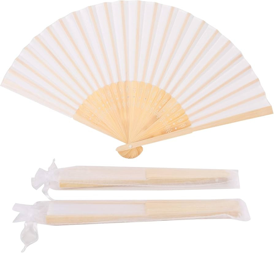 Sepwedd 50pcs White Imitated Silk Fabric Bamboo Folded Hand Fan Bridal Dancing Props Church Weddi... | Amazon (US)