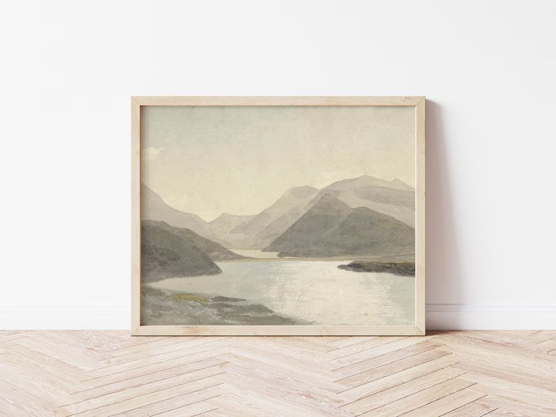 Printable Art  Vintage Mountain Lake Landscape Watercolor - Etsy | Etsy (US)