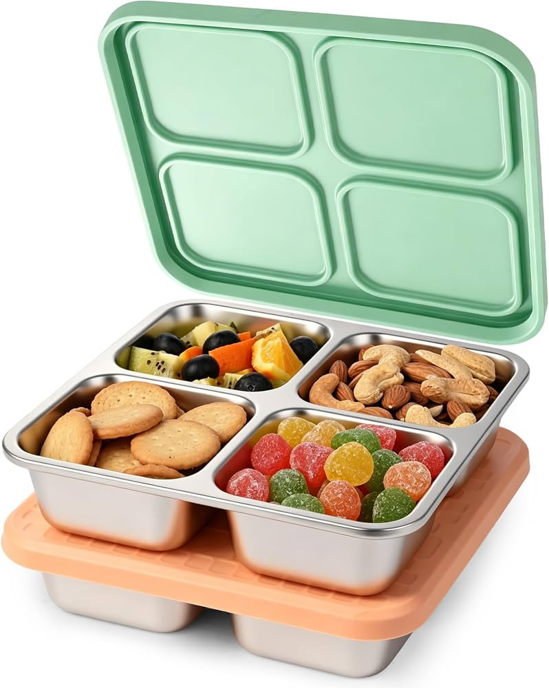 2 Pack Stainless Steel Snack Containers with Silicone Lids, Leakproof Bento Snack Boxes, Reusable... | Amazon (US)