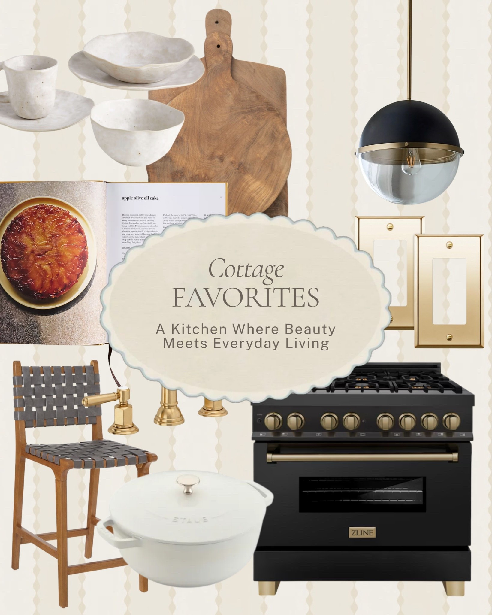 A kitchen that makes you actually want to cook in it ✨ 

A statement black and brass range, a woven leather counter stool, a dome pendant, marble bowls, a wood charcuterie board, a classic white dutch oven, brass faucet fixtures, and the kind of details that make a kitchen feel as beautiful as the rest of your home. 

All linked here 🤍 

#LTKhome