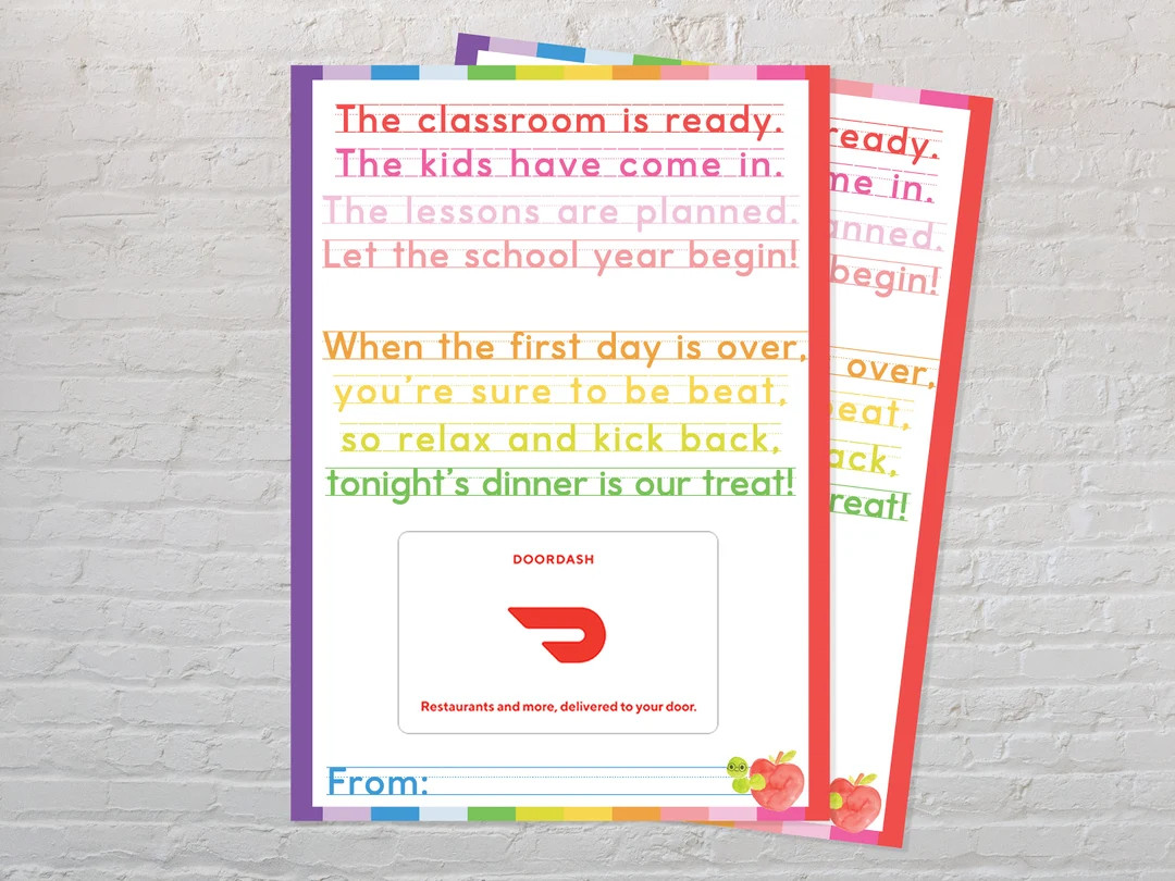 Back to School Teacher Gift · Printable Dinner Gift Card Holder · First Day of School Tag · Te... | Etsy (US)