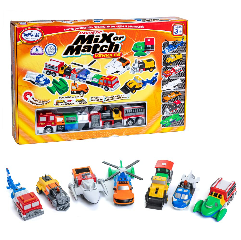 POPULAR PLAYTHINGS Mix or Match Vehicles Orange, Magnetic Toy Play Set, 21 Pieces | Amazon (US)