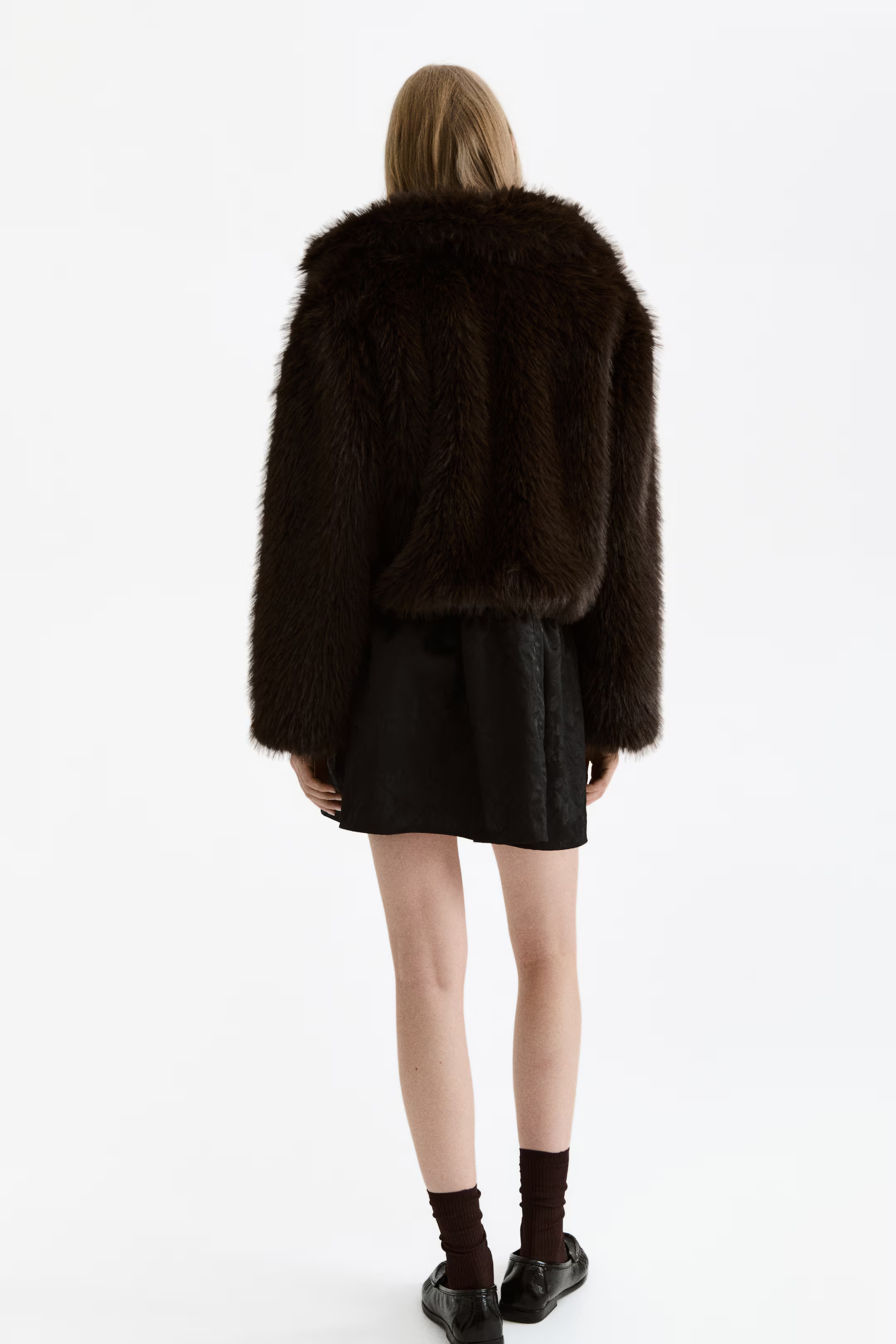 Cropped Fluffy Jacket - Dark brown - Ladies | H&M US | H&M (US + CA)