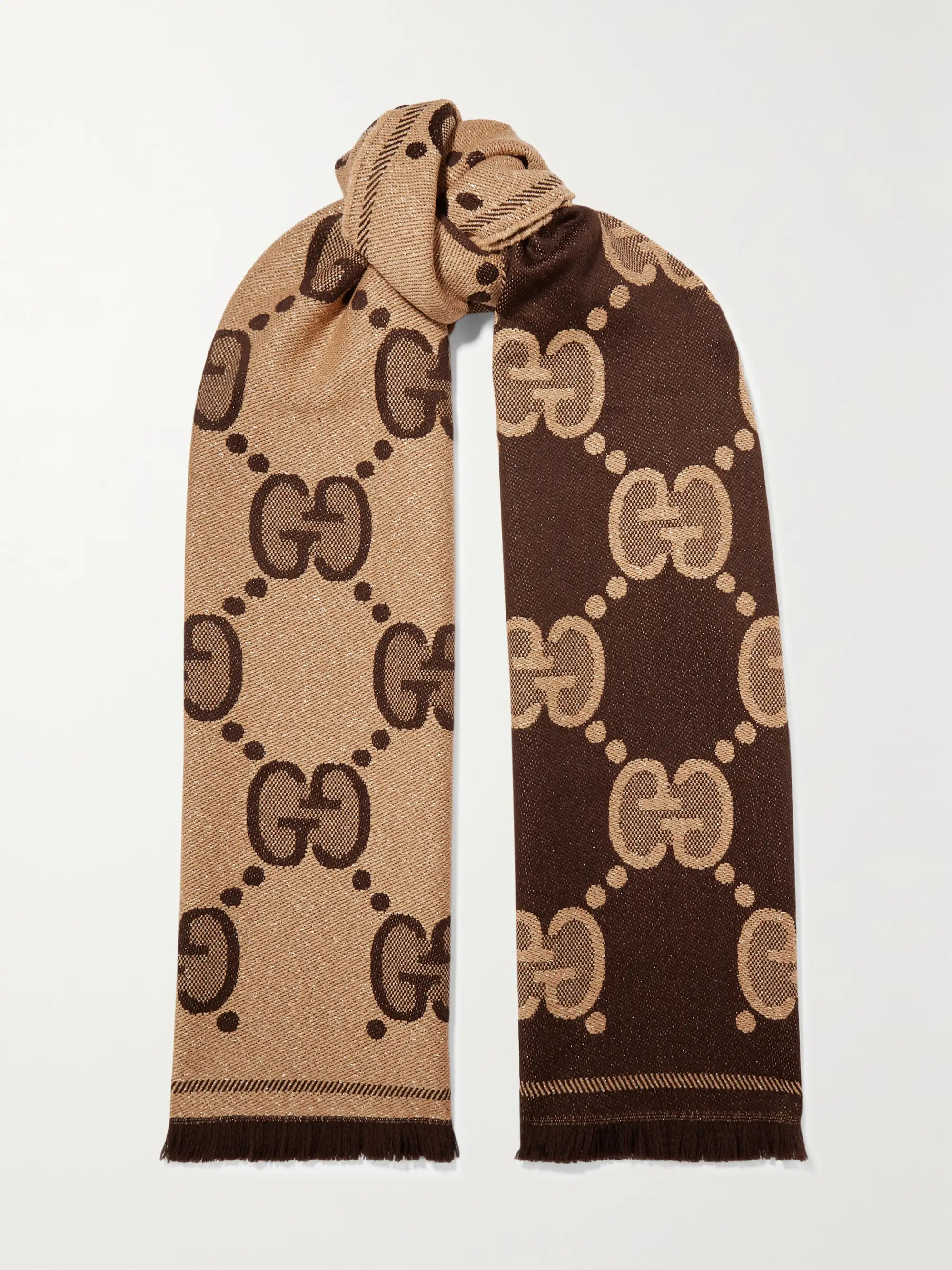 GUCCI Fringed metallic jacquard-knit wool-blend scarf | NET-A-PORTER | NET-A-PORTER (UK & EU)