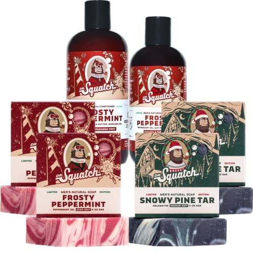 Dr. Squatch Men's Natural Soap and Hair Care - Snowy Pine Tar and Frosty Peppermint Shampoo and Conditioner - Blizzard Expanded Pack - Limited Edition Holiday Bundle | Amazon (US)