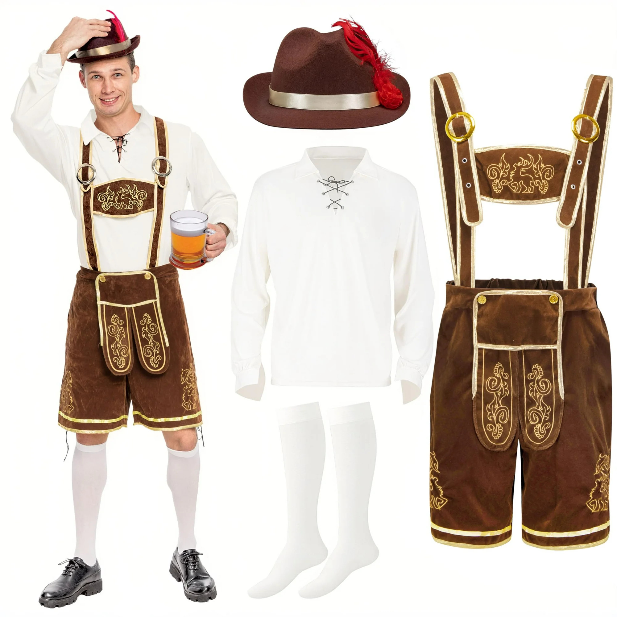 Joyfy Men's German Bavarian Oktoberfest Costume Set, Beer Costume Hat for Adults Halloween Fancy ... | Walmart (US)