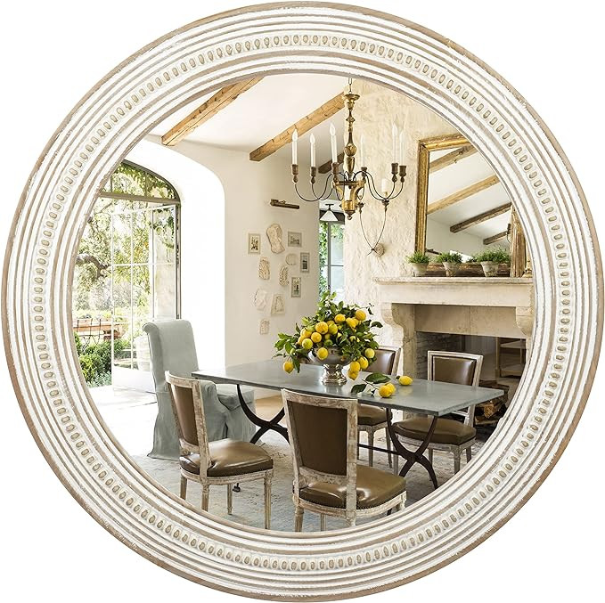Reflinto 24" Rustic Round Wood Mirror, Distressed Decorative Mirrors for Wall Decor, Farmhouse Ci... | Amazon (US)