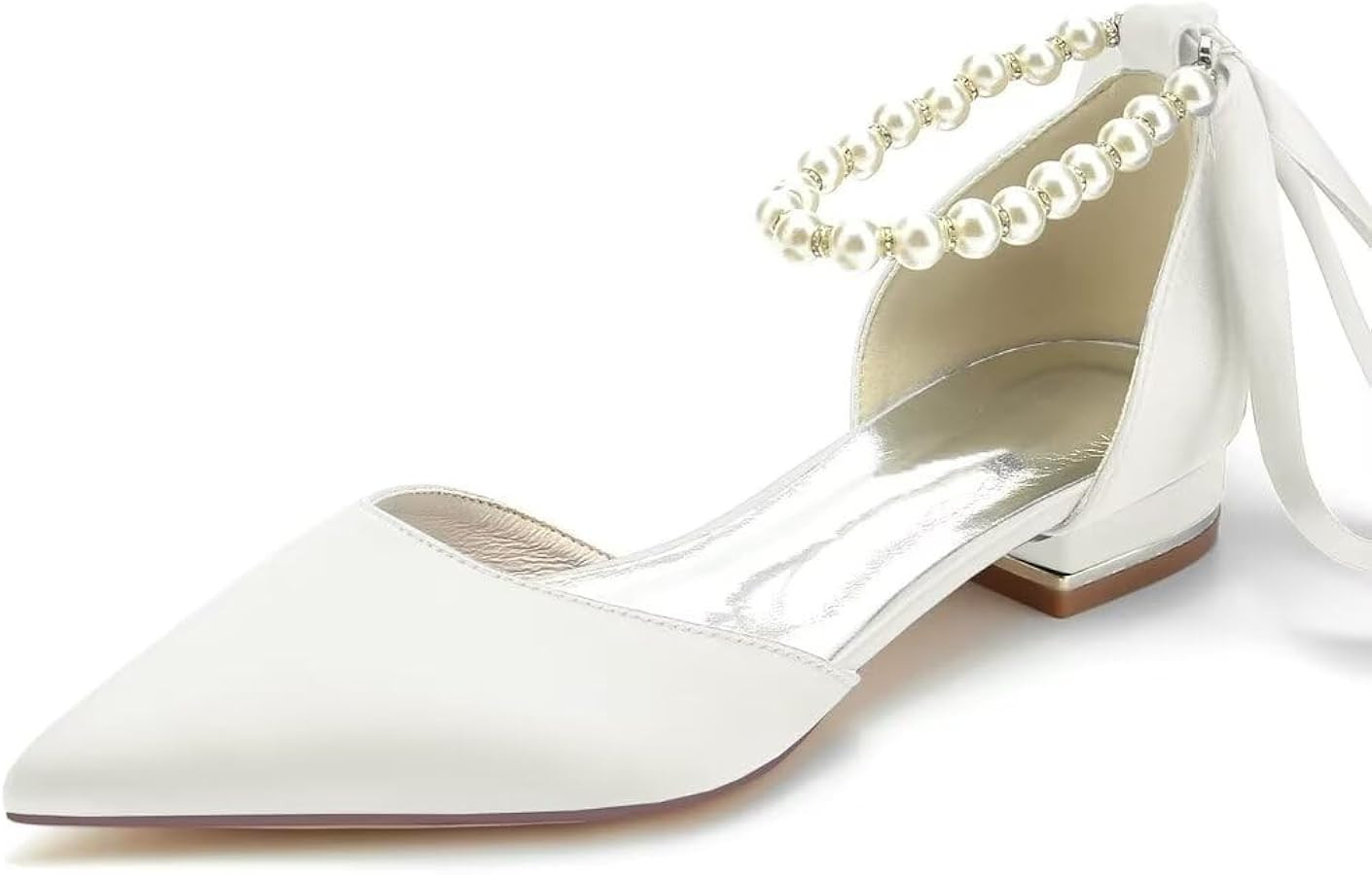 JOEupin Women Pointed Toe Pearl Wedding Flats Satin Flat Bridal Shoes for Bride Prom Evening Brid... | Amazon (US)