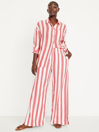 High-Waisted Crinkle Gauze Super Wide-Leg Pants | Old Navy (US)