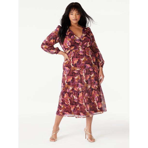 Sofia Jeans Women's Plus Size Cutout Maxi Dress with Long Sleeves, 50" Length, 1X-5X | Walmart (US)