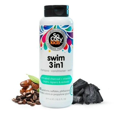 SoCozy Kid's Swim 3-in-1 Shampoo Conditioner Body Wash for All Hair Types, with Activated Charcoal, 10.5 fl oz | Walmart (US)
