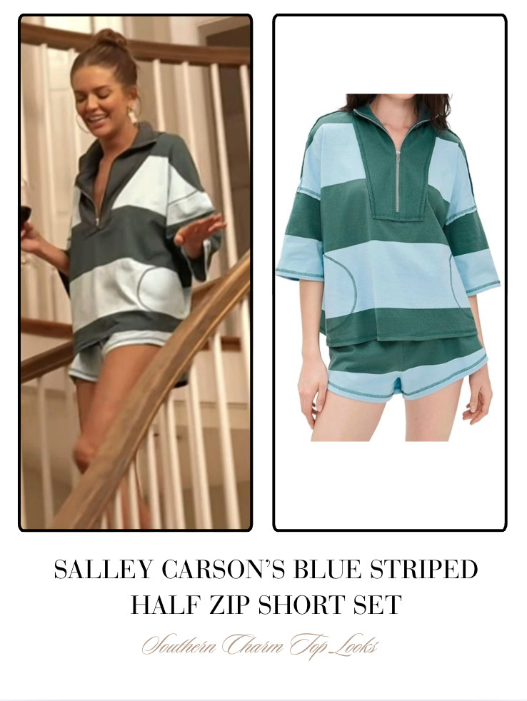 Salley Carson's Blue Striped Half Zip Short Set 

 
