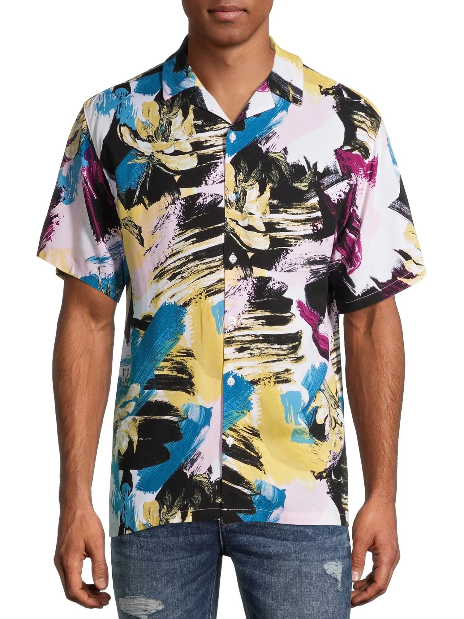 No Boundaries Men's Short Sleeve Printed Rayon Shirt | Walmart (US)