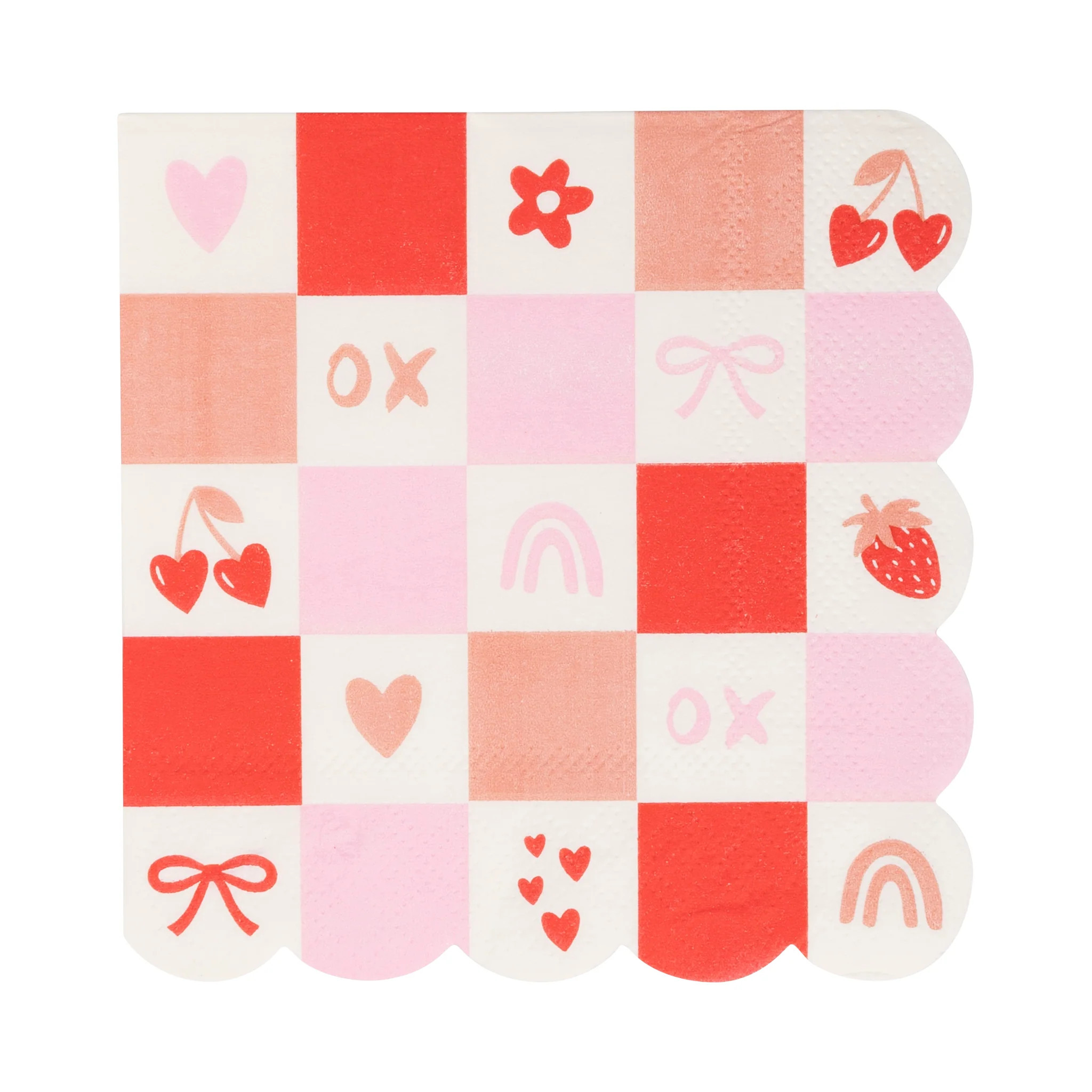 Valentine Check Scallop Cocktail Napkin | My Mind's Eye