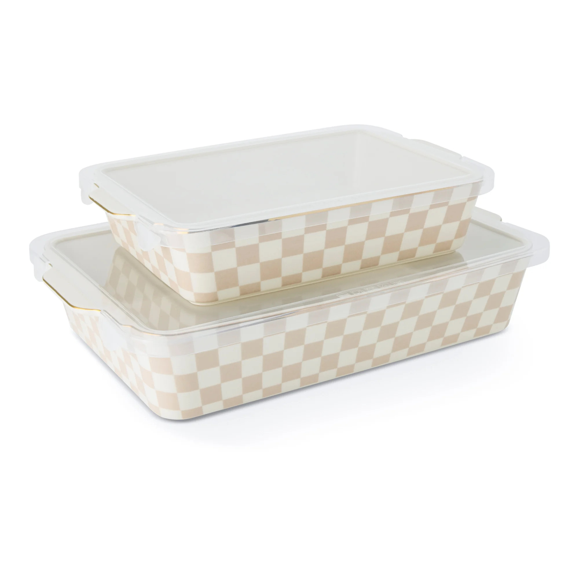 Thyme & Table 4-Piece Checkered Ceramic Casserole Dish Bakeware Set, Includes Lids, 9"x13" , 7"x10" Bakers With Lids, Tan | Walmart (US)