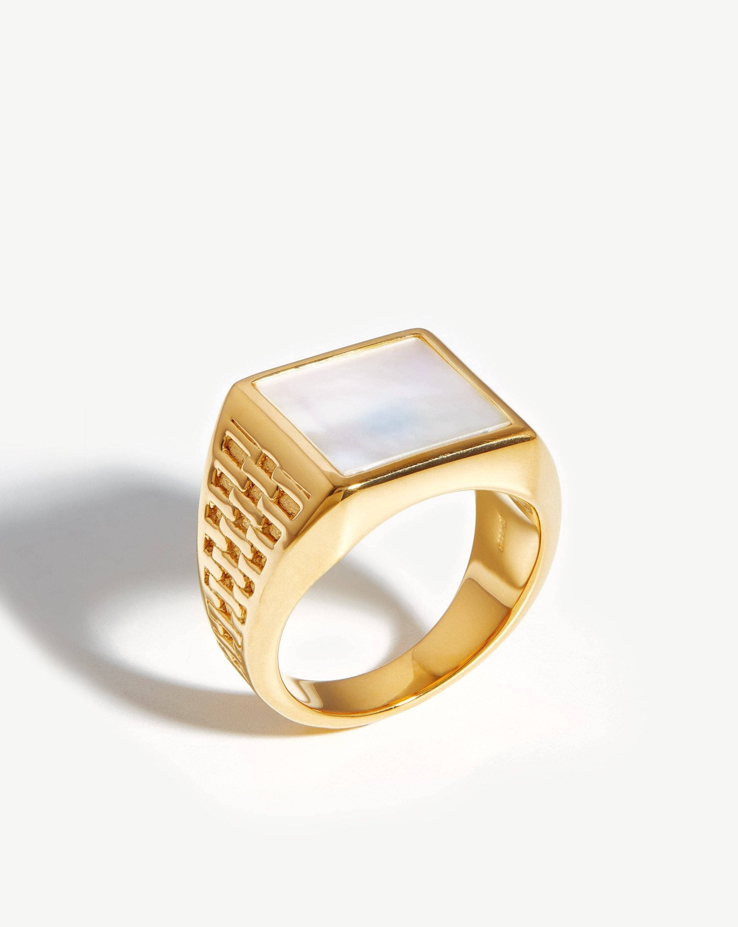Fused Woven Gemstone Square Signet Ring | 18ct Gold Plated Vermeil/Mot | MIssoma UK