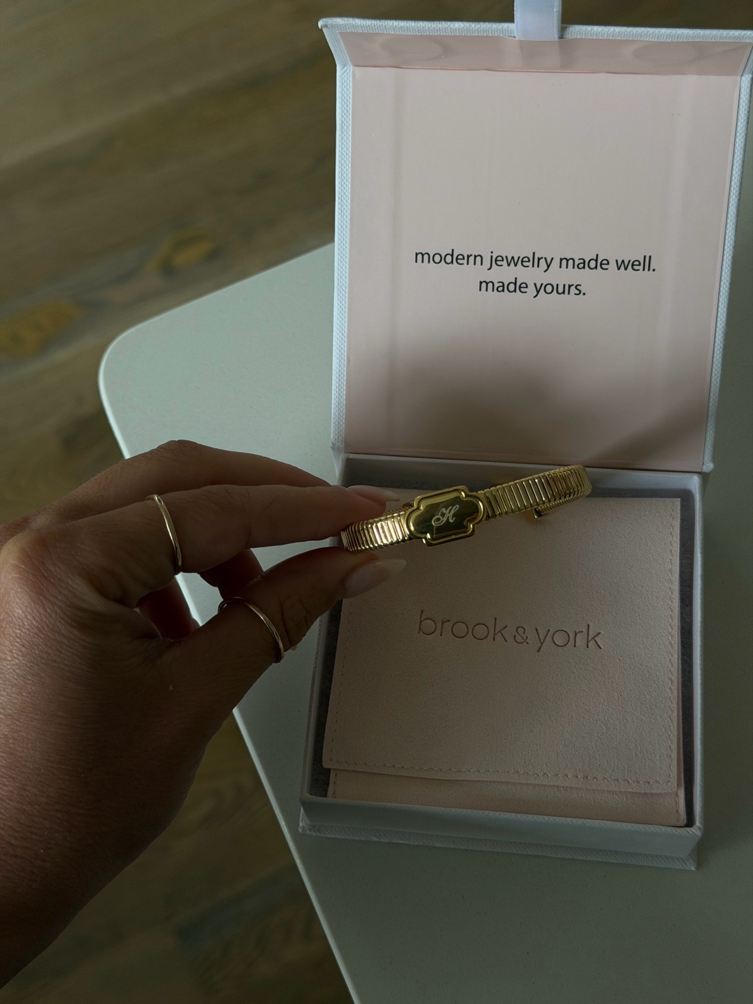 Gift idea for a friend, bridesmaid, sister or mom! You can get this @brookandyork bracelet engraved!