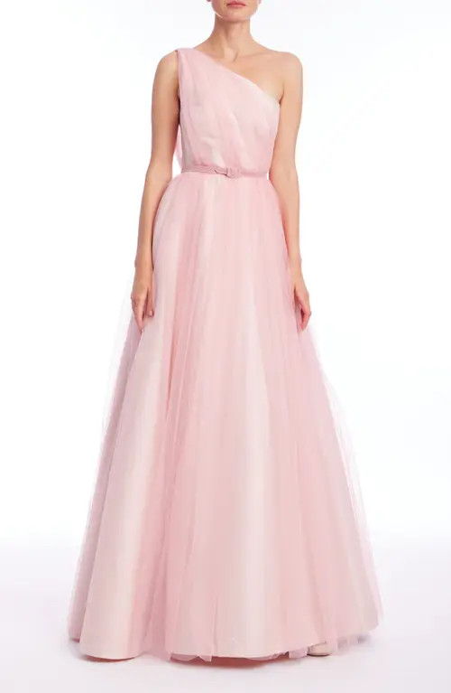 Badgley Mischka Collection One-Shoulder A-Line Tulle Gown in Peony at Nordstrom, Size 14 | Nordstrom
